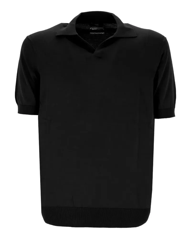 HOSIO fine-knit collared T-shirt - Schwarz Schwarz