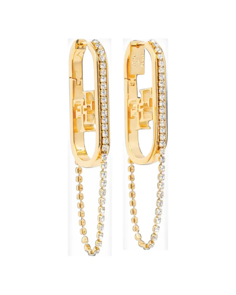 Elisabetta Franchi crystal-embellished logo-plaque earrings - Gold Gold