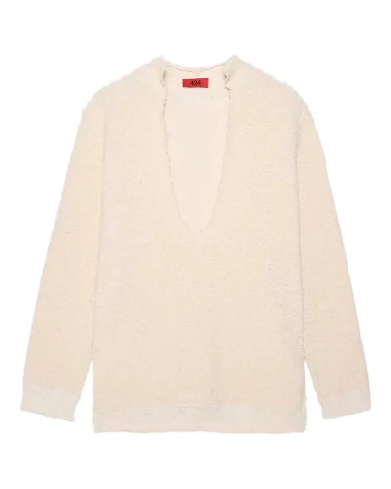 FourTwoFour on Fairfax deep V-neck bouclé sweater - Nude Nude