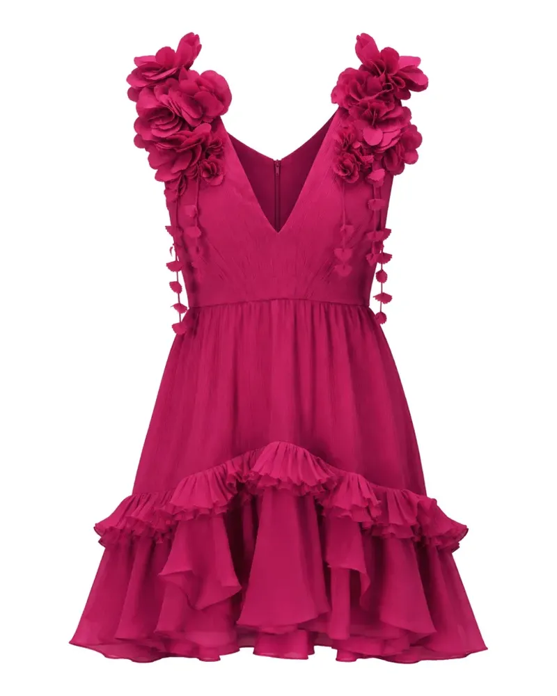 Pat Bo floral-appliqué ruffled mini dress - Rosa Rosa