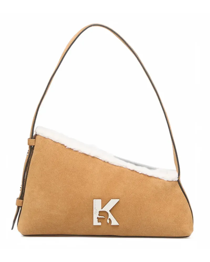 Karl Lagerfeld Asymmetrische Schultertasche mit Shearling-Besatz - Nude Nude