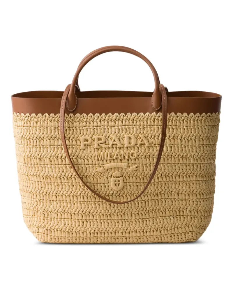 Prada Mittelgroße Häkel- und Ledertasche - Nude Nude