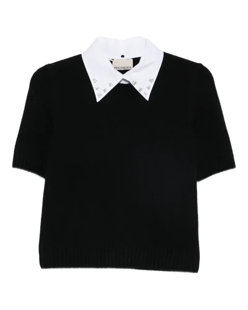 Pennyblack Kurzärmeliger Pullover mit verziertem Kragen - Schwarz Schwarz