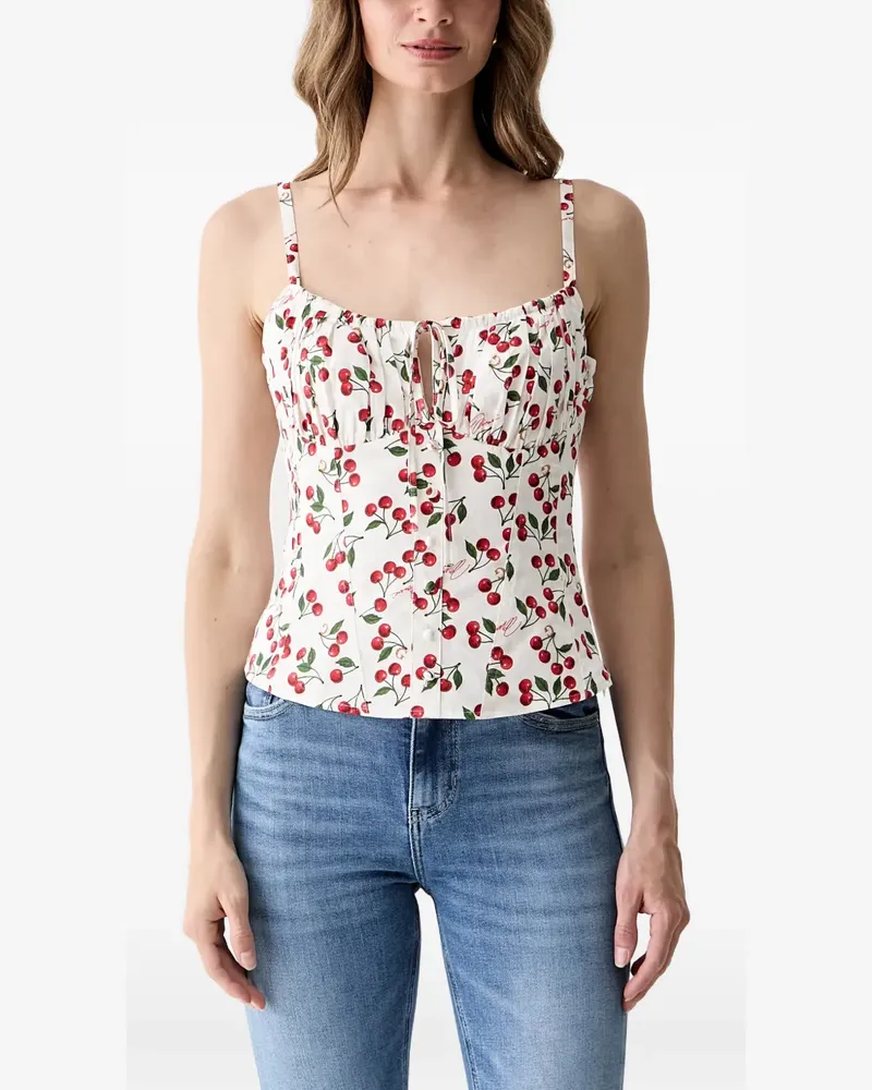 Guess Gerafftes Oberteil mit Kirschen-Print - Weiß Weiß