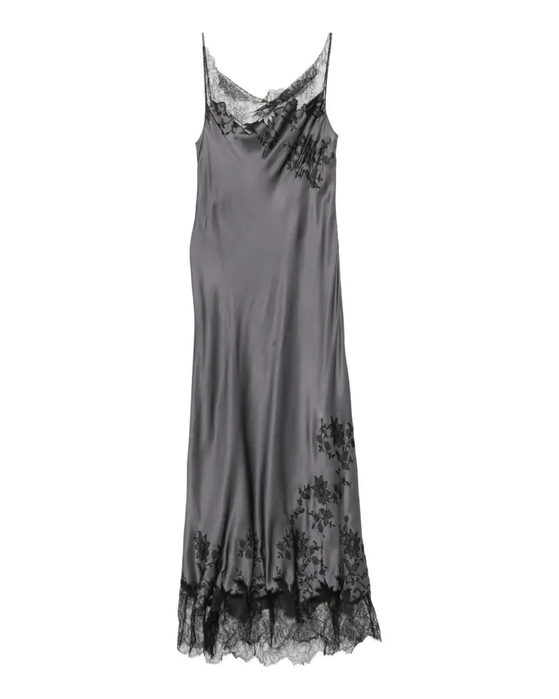 Carine Gilson Kleid mit Wasserfallkragen und Spitzenbesatz - Grau Grau
