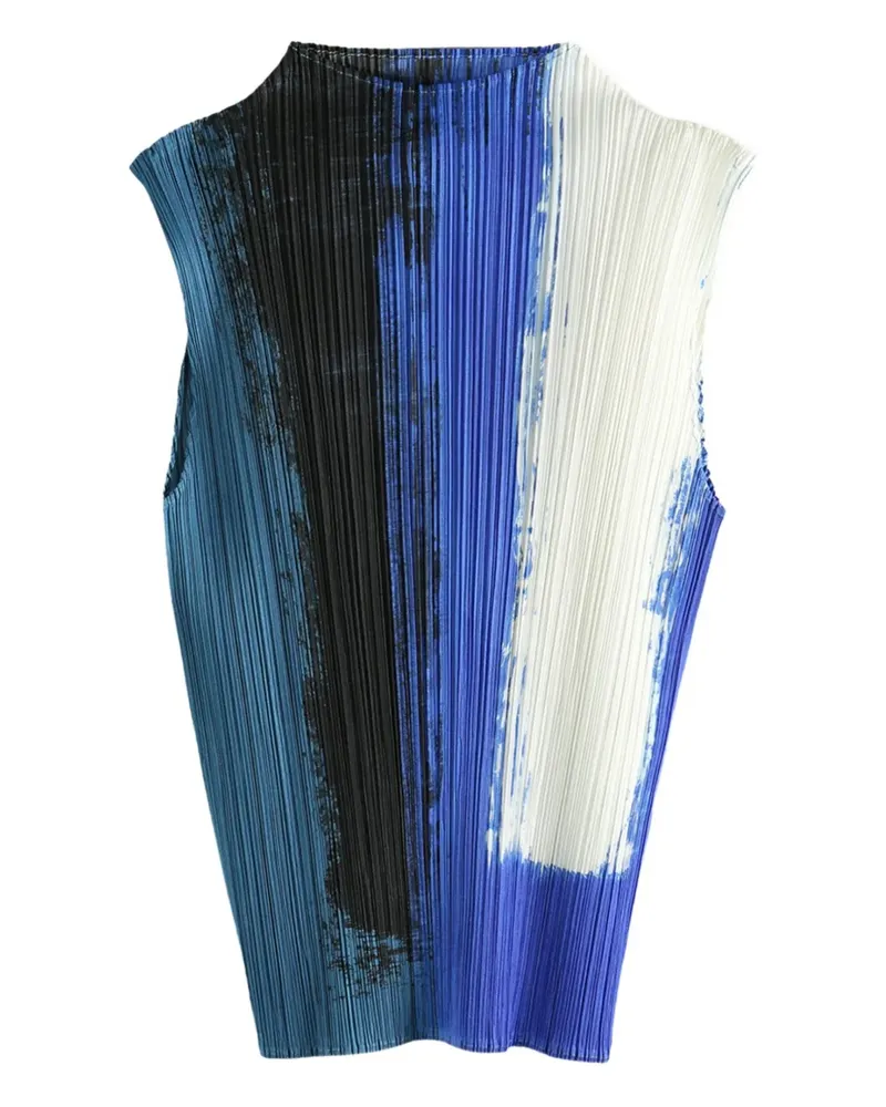 Issey Miyake paint-effect pleated top - Blau Blau
