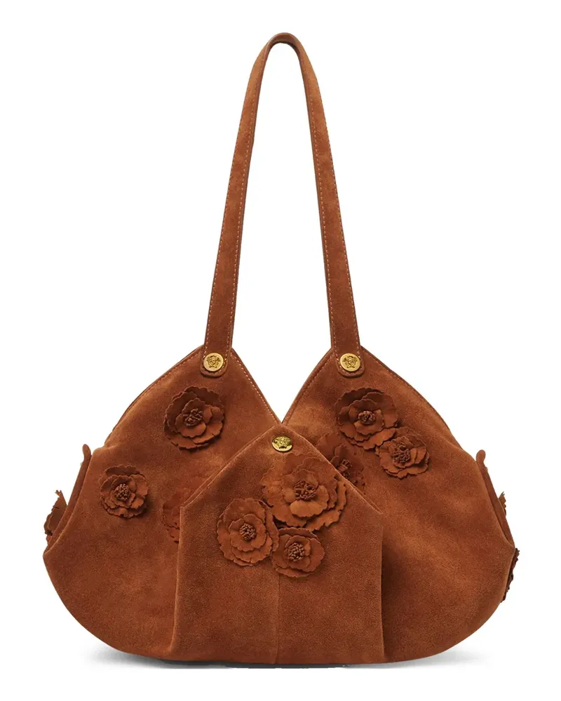 Versace Floral Protea Schultertasche aus Wildleder - Braun Braun