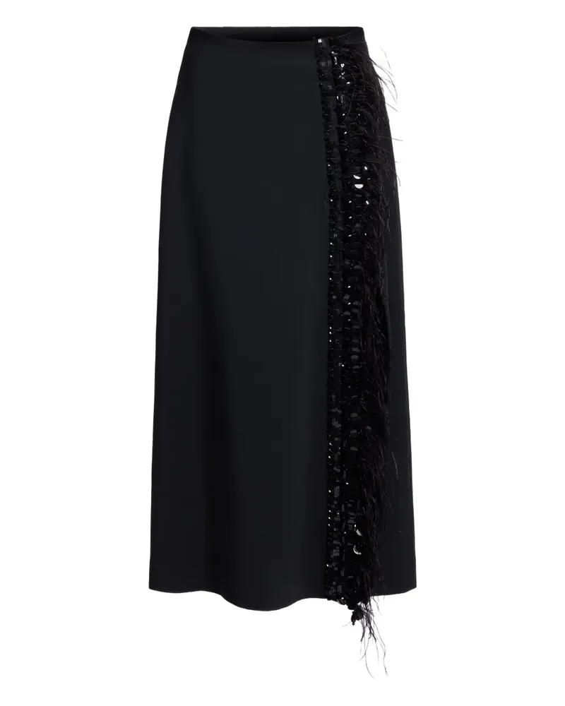 Elie Saab feather-trimmed midi skirt - Schwarz Schwarz