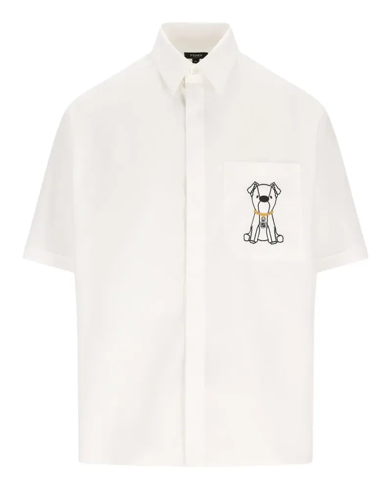 Fendi Hemd mit aufgesticktem Hund - Weiß Weiß
