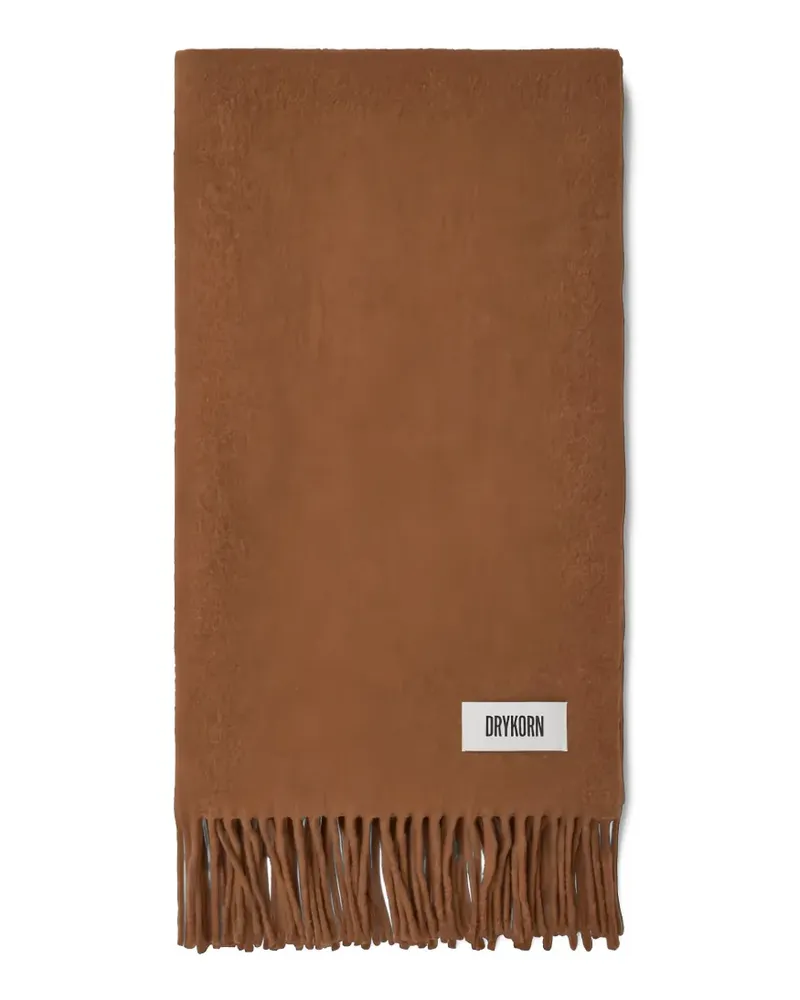 Drykorn fringed logo-patch scarf - Braun Braun