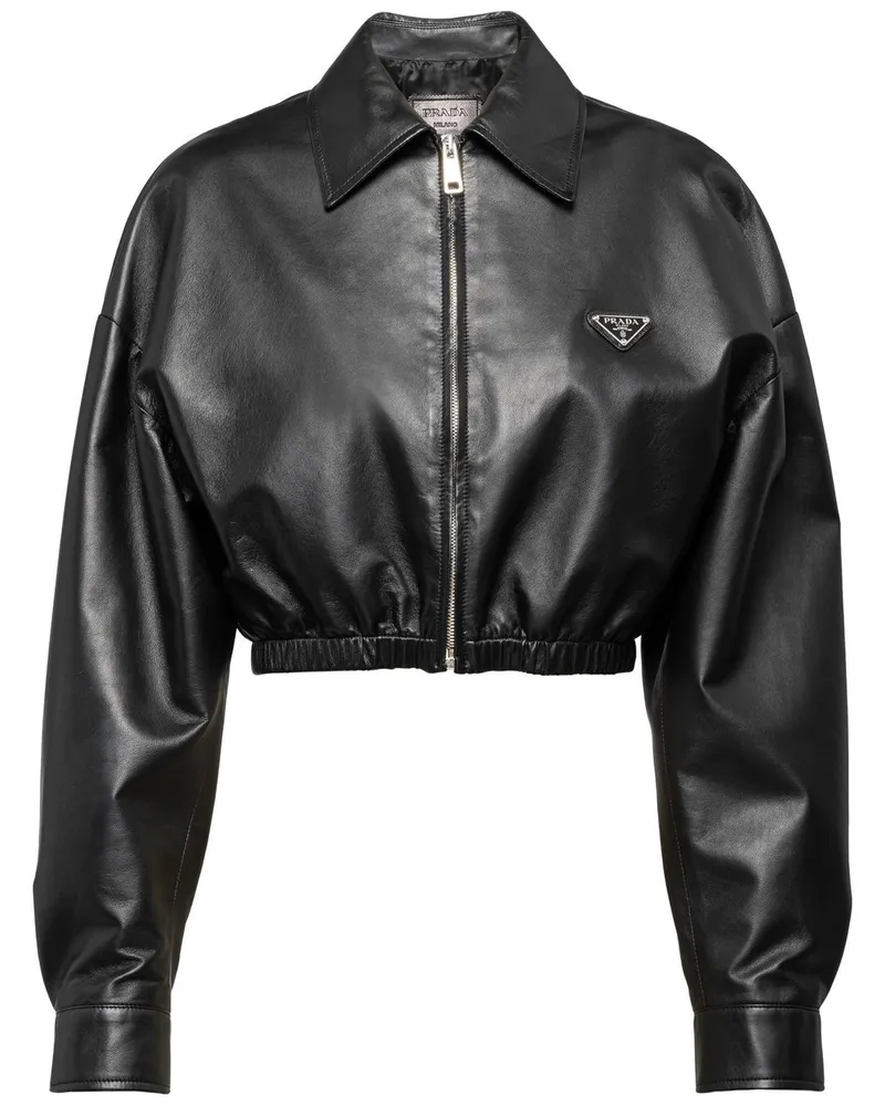Prada Cropped-Jacke aus Leder - Schwarz Schwarz