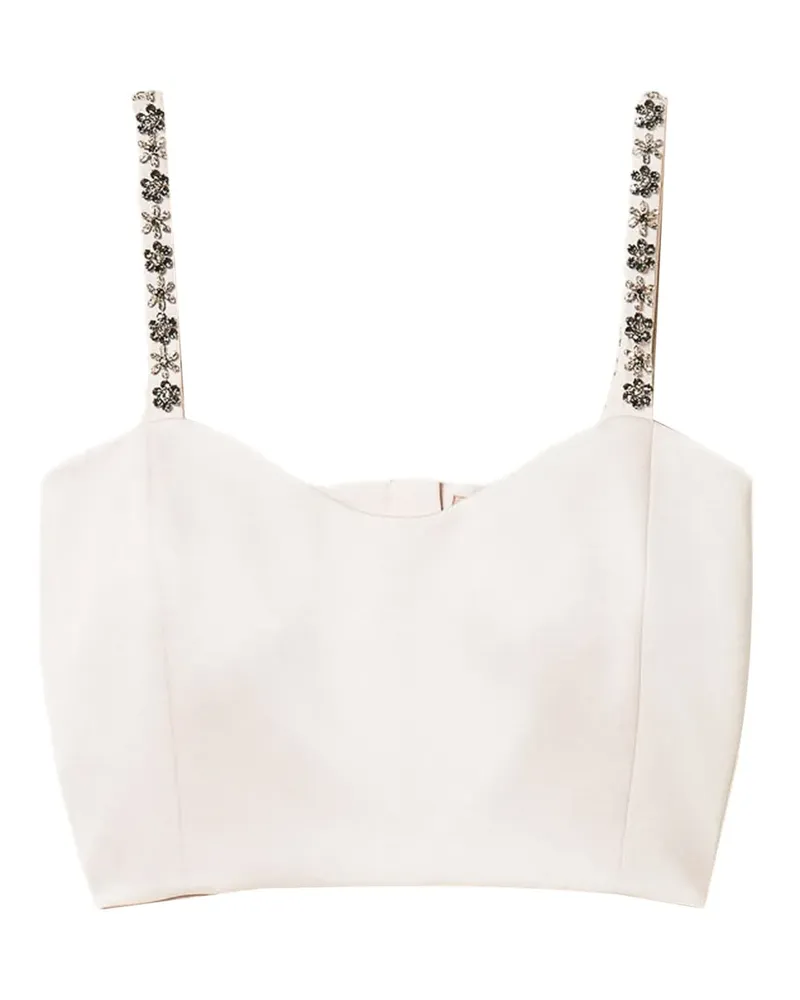 Twin-Set Besticktes Top aus Duchesse-Satin - Weiß Weiß