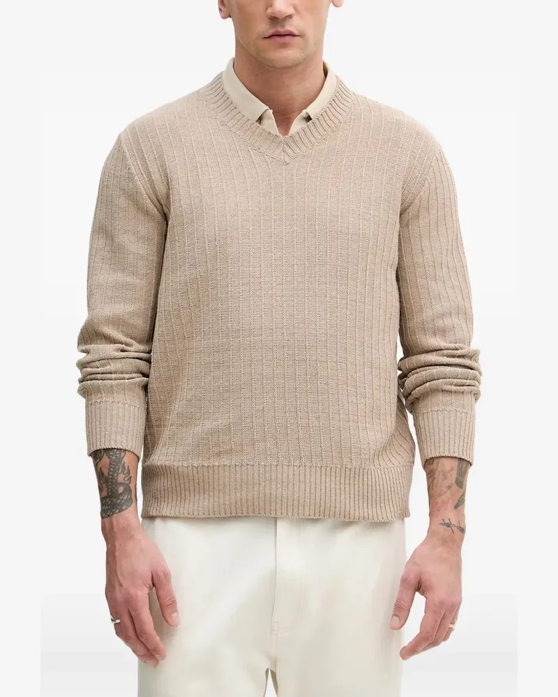 Sisley Gerippter Pullover mit V-Ausschnitt - Nude Nude