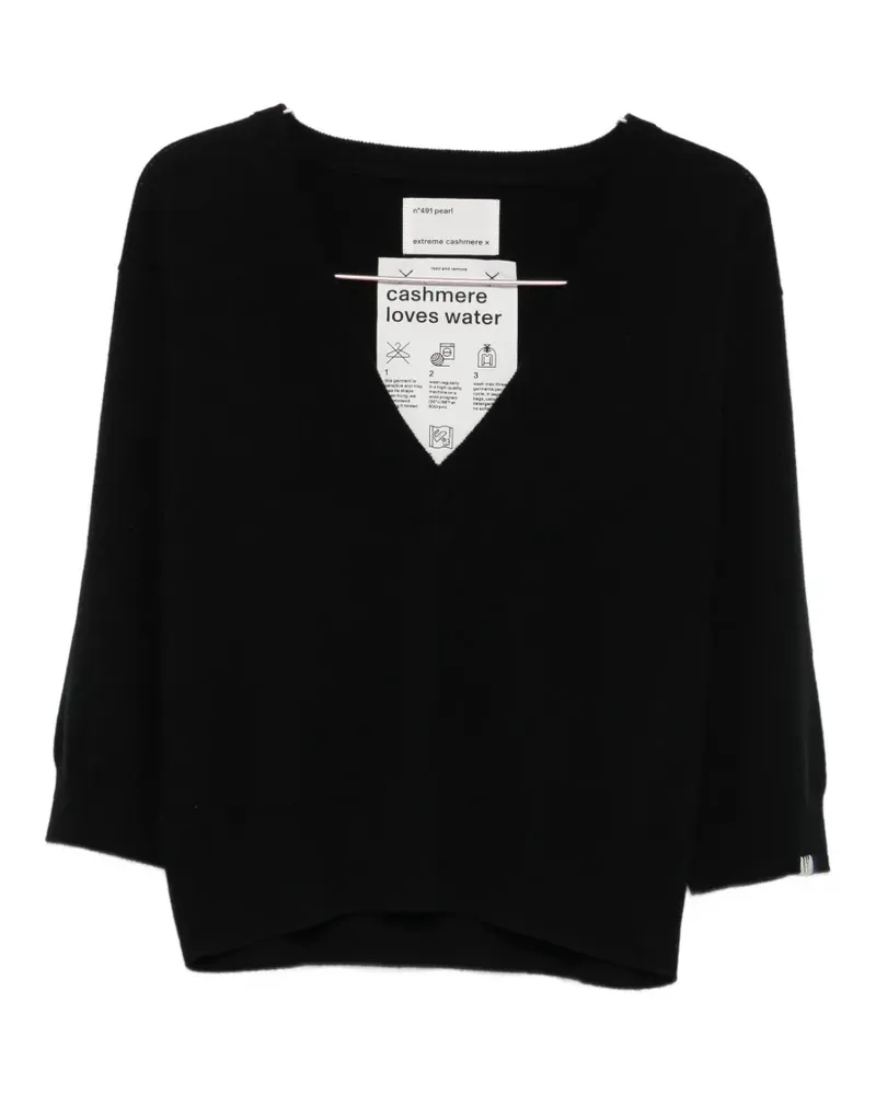 extreme cashmere Pearl V-neck three-quarter-sleeve sweater - Schwarz Schwarz