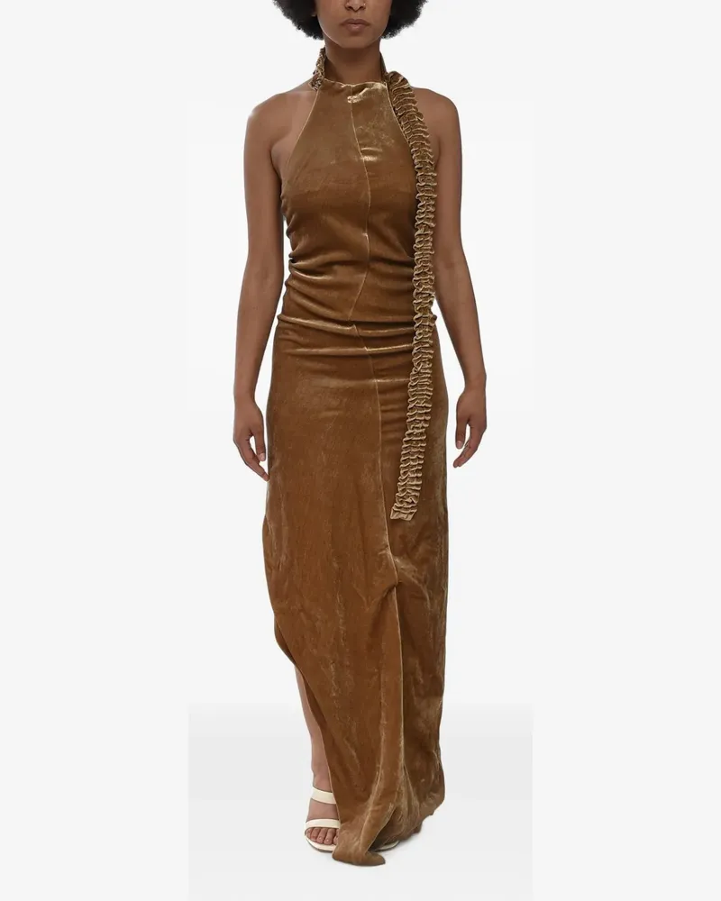 OFF-WHITE ruffled velour maxi dress - Braun Braun