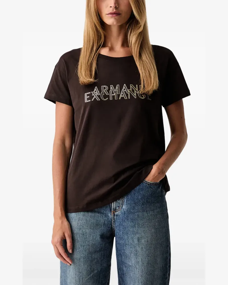 Armani Exchange T-Shirt mit Logo-Print - Braun Braun