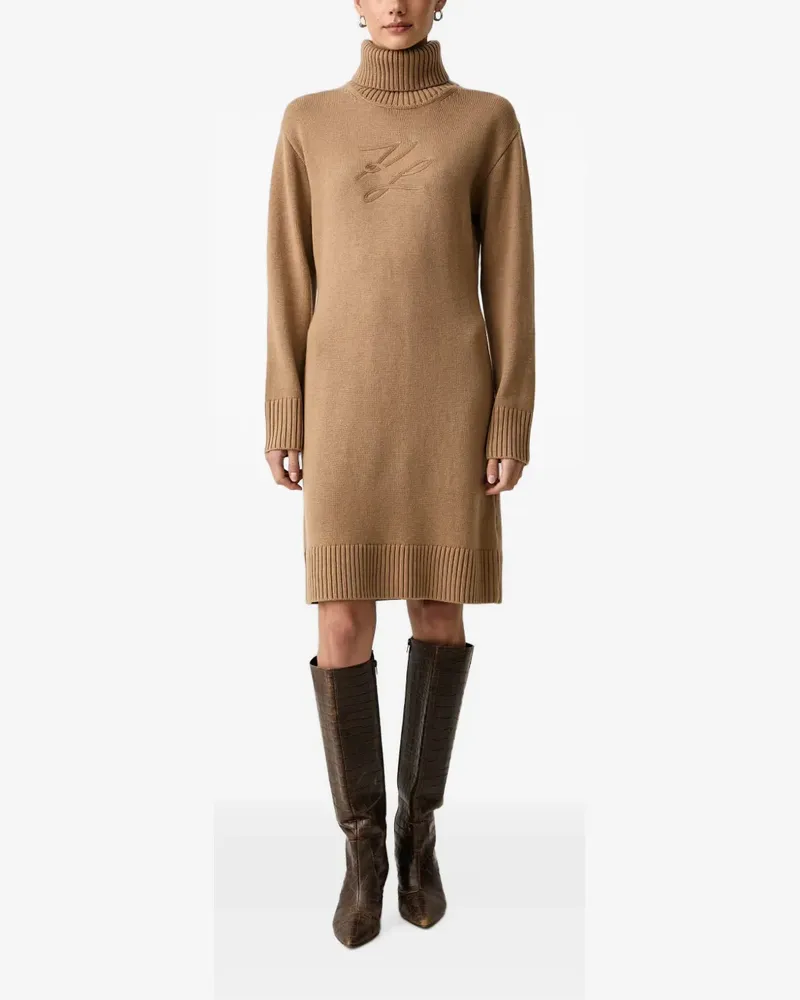 Karl Lagerfeld Minikleid mit Logo-Stickerei und Rollkragen - Nude Nude
