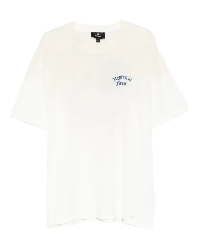 REPRESENT Duality logo-print distressed cotton T-shirt - Nude Nude
