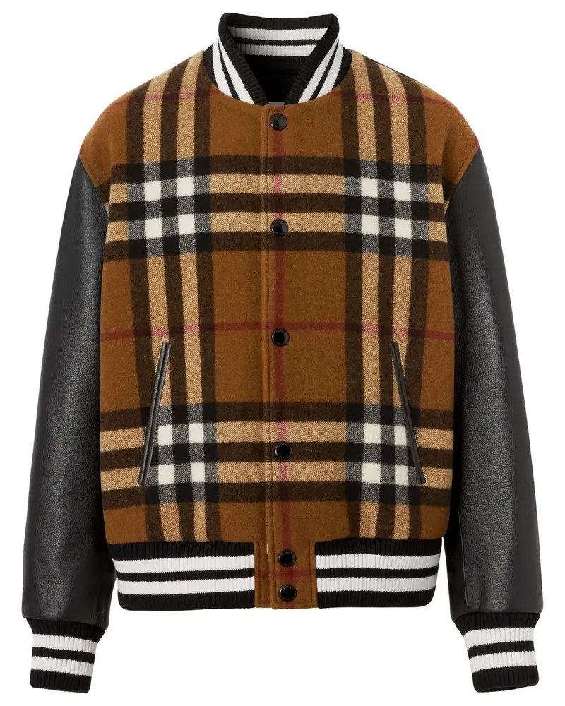 Burberry Karierte Bomberjacke mit Lederärmeln - Braun Braun