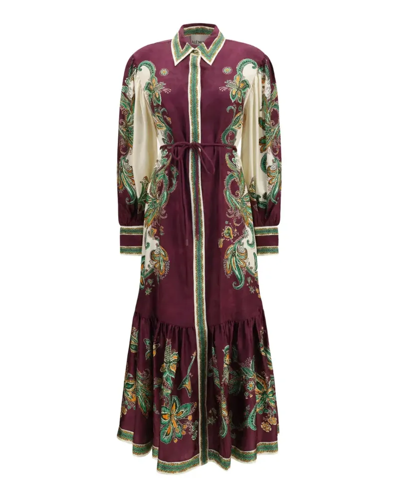 ALEMAIS Ruthie flower-motif silk-blend maxi shirt dress - Violett Violett