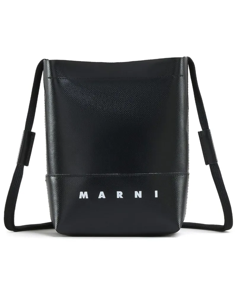 Marni Schultertasche aus Faux-Leder mit Logo Schwarz