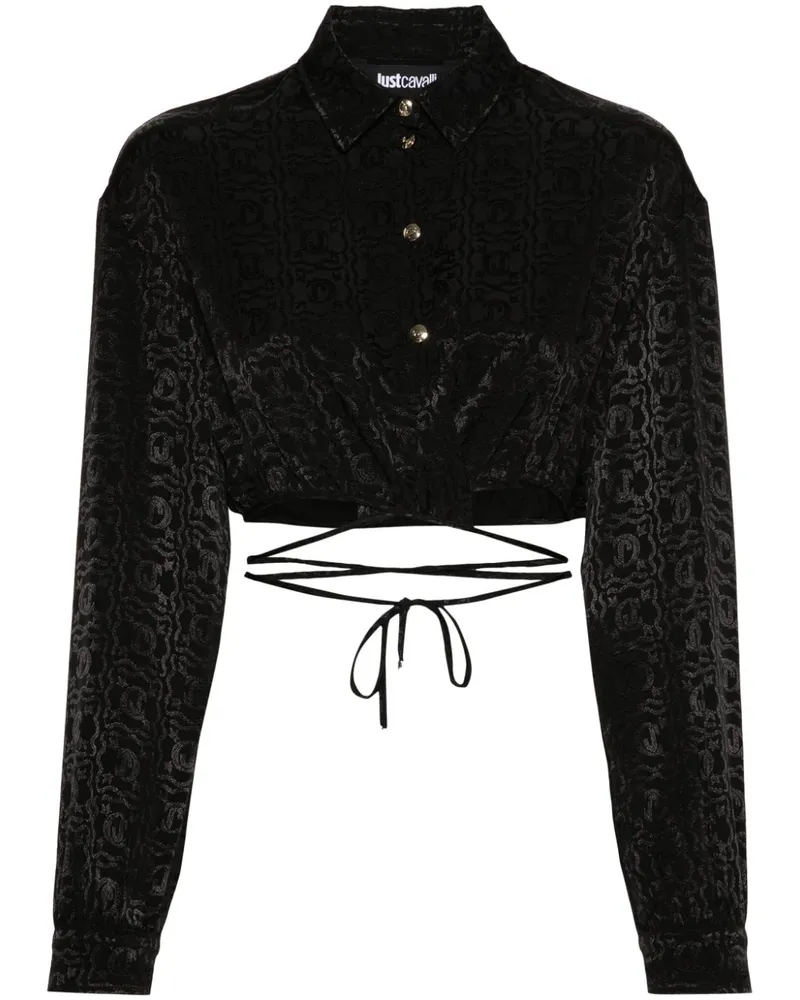 Just Cavalli Cropped-Bluse aus Monogramm-Jacquard - Schwarz Schwarz