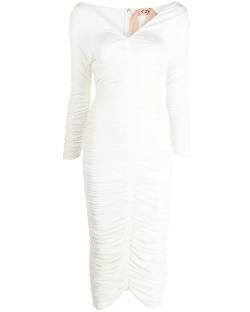 N° 21 Midikleid mit gerafftem Oberteil - Weiß Weiß