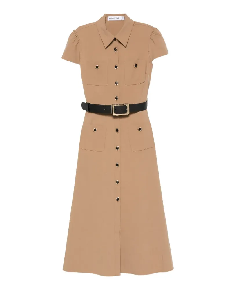 Self-Portrait belted button-up midi dress - Nude Nude