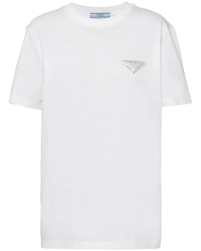 Prada T-Shirt mit Kristall-Logo Weiß