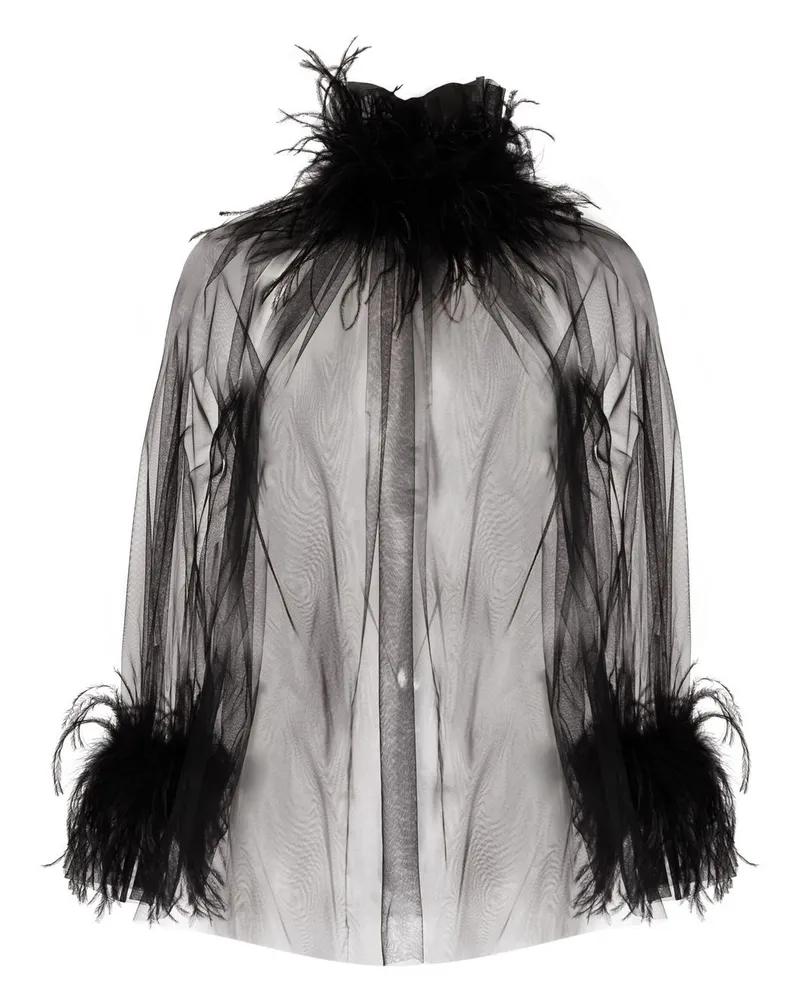 STYLAND Bluse mit Federn - Schwarz Schwarz