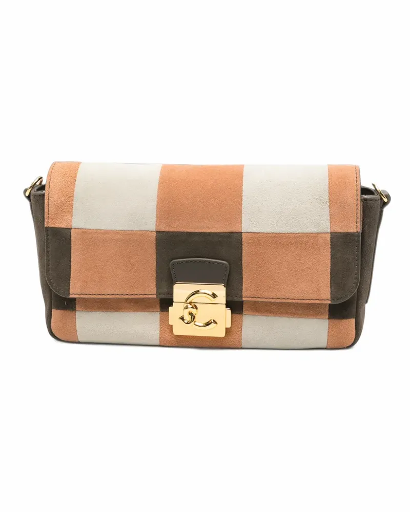 Coccinelle C-Me Lock check-pattern clutch bag - Nude Nude
