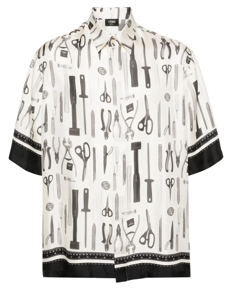 Fendi Seidenhemd mit grafischem Print - Nude Nude