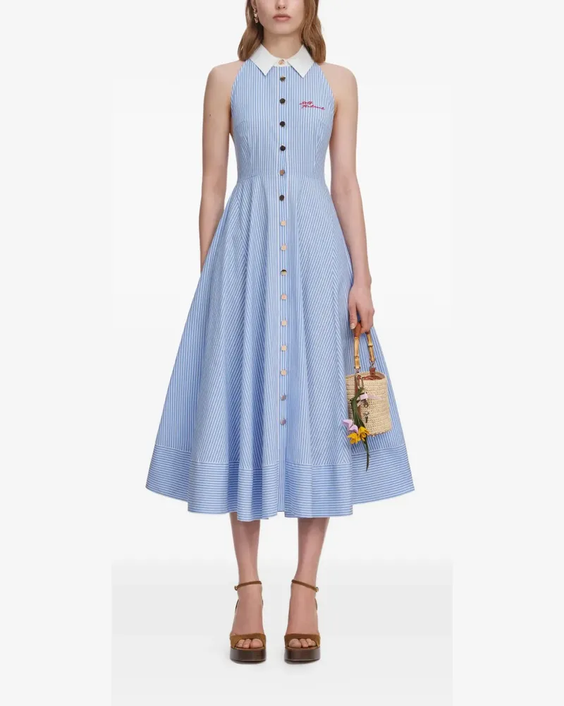 Self-Portrait striped halterneck midi dress - Blau Blau