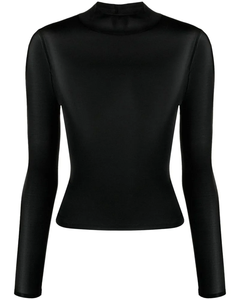 Courrèges Semi-transparentes Oberteil mit Logo - Schwarz Schwarz