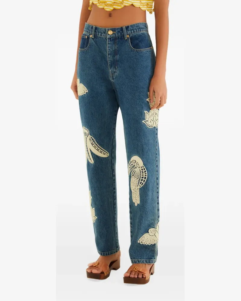 FARM Rio Jeans mit Vogelstickerei - Blau Blau