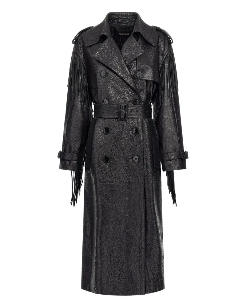 Roberto Cavalli fringed leather trench coat - Schwarz Schwarz