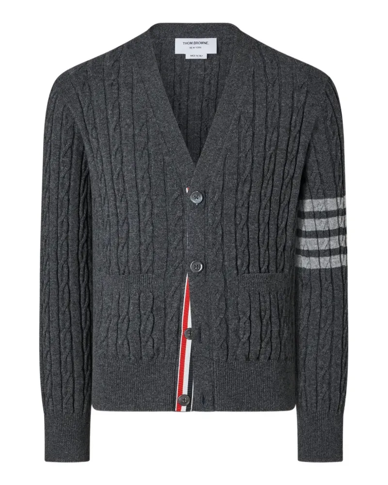 Thom Browne 4-Bar Cardigan aus Kaschmir mit Zopfmuster - Grau Grau