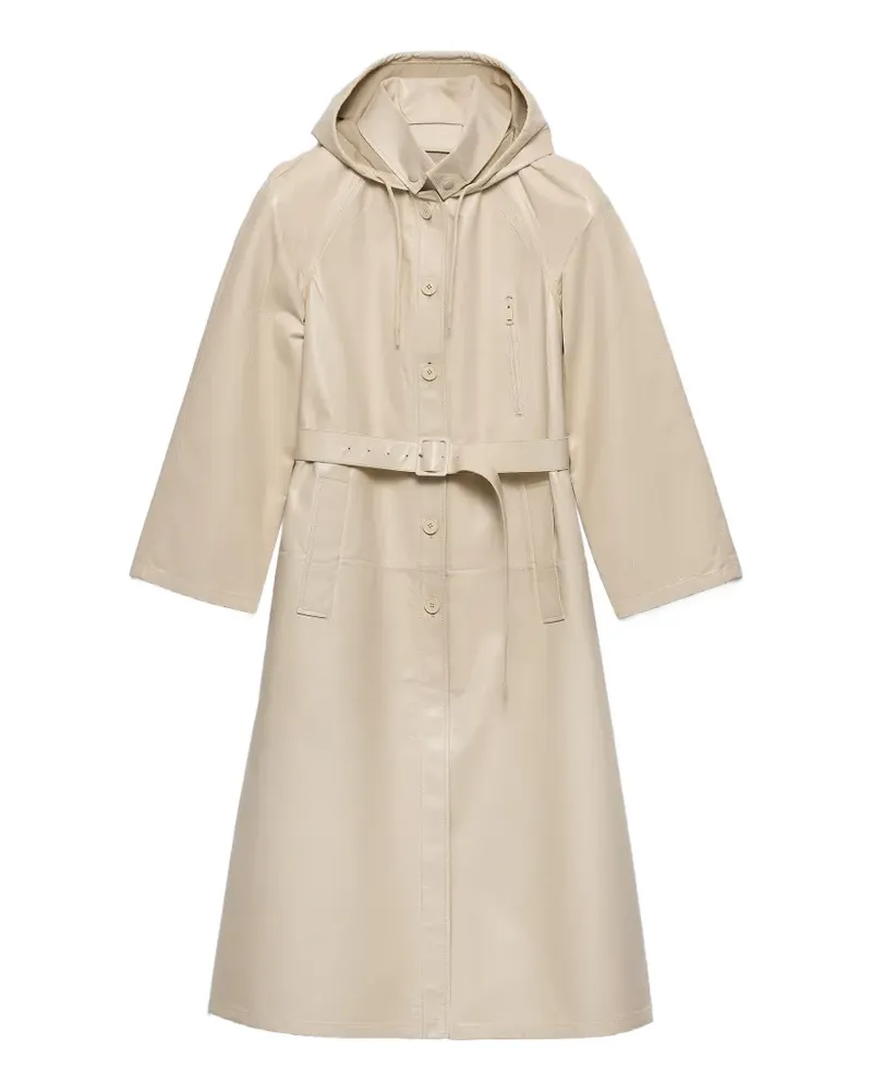 Prada hooded nappa leather and fabric coat - Nude Nude