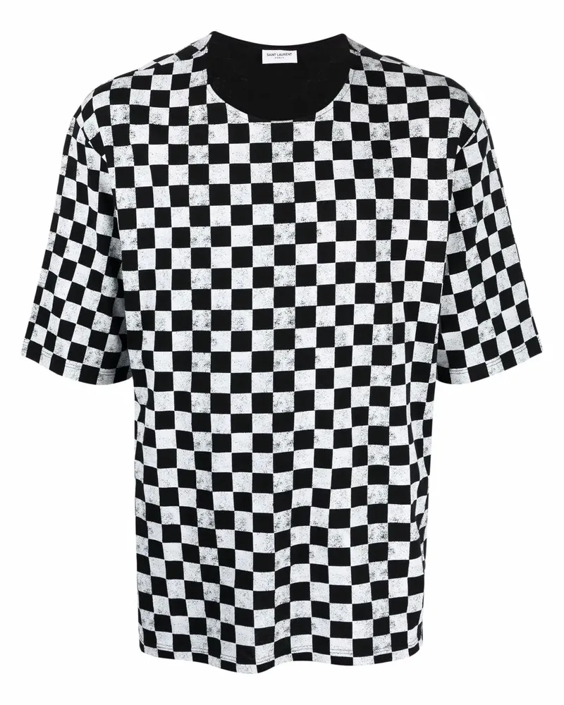 Saint Laurent Kariertes T-Shirt - Schwarz Schwarz