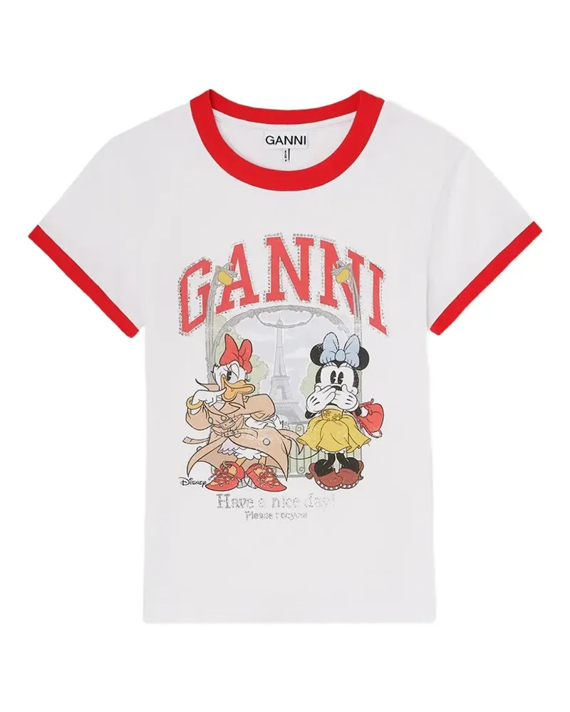 Ganni T-Shirt mit grafischem Print - Weiß Weiß