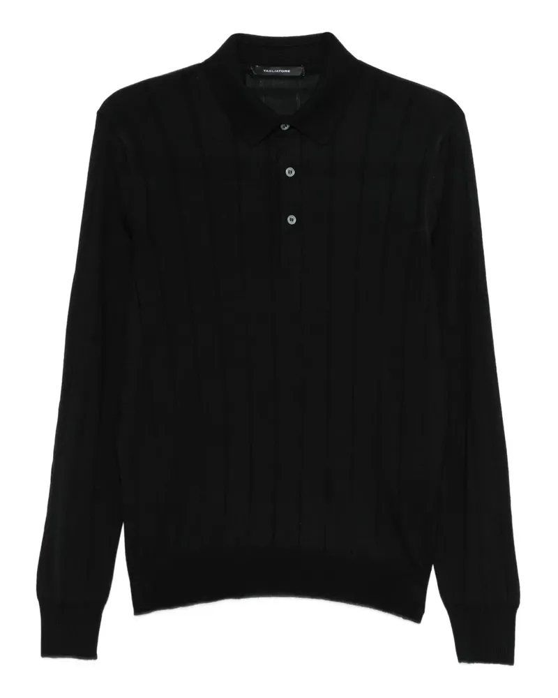 Tagliatore Geripptes Poloshirt mit Knöpfen - Schwarz Schwarz