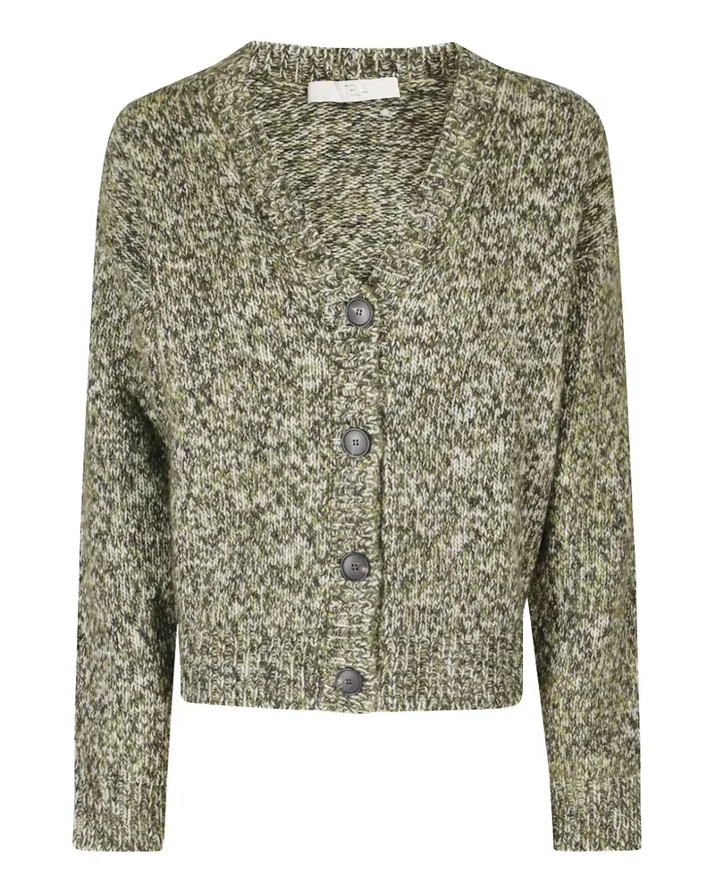 TELA Melierter Cardigan mit V-Ausschnitt - Grün Grün