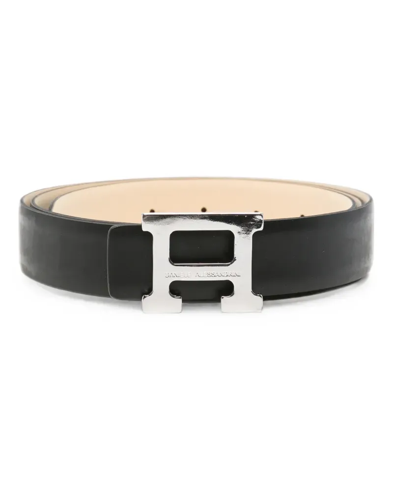 Daniele Alessandrini logo-plaque leather belt - Schwarz Schwarz