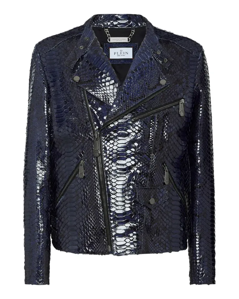 Philipp Plein python-leather biker jacket - Blau Blau