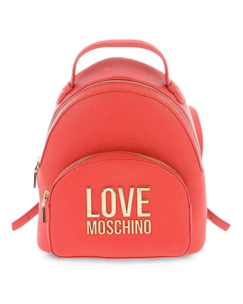 Moschino logo-plaque pebbled-effect backpack - Rot Rot