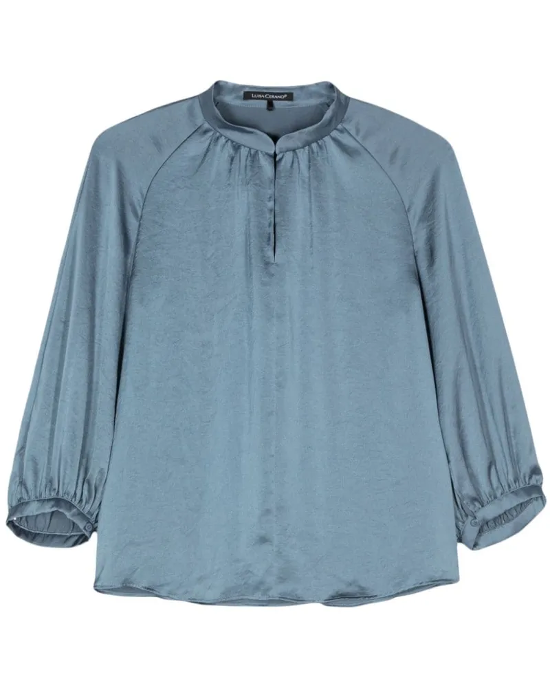 Luisa Cerano Satin Bluse mit rundem Ausschnitt Blau