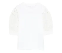 Puffärmel-T-Shirt mit Lochstickerei - Weiß