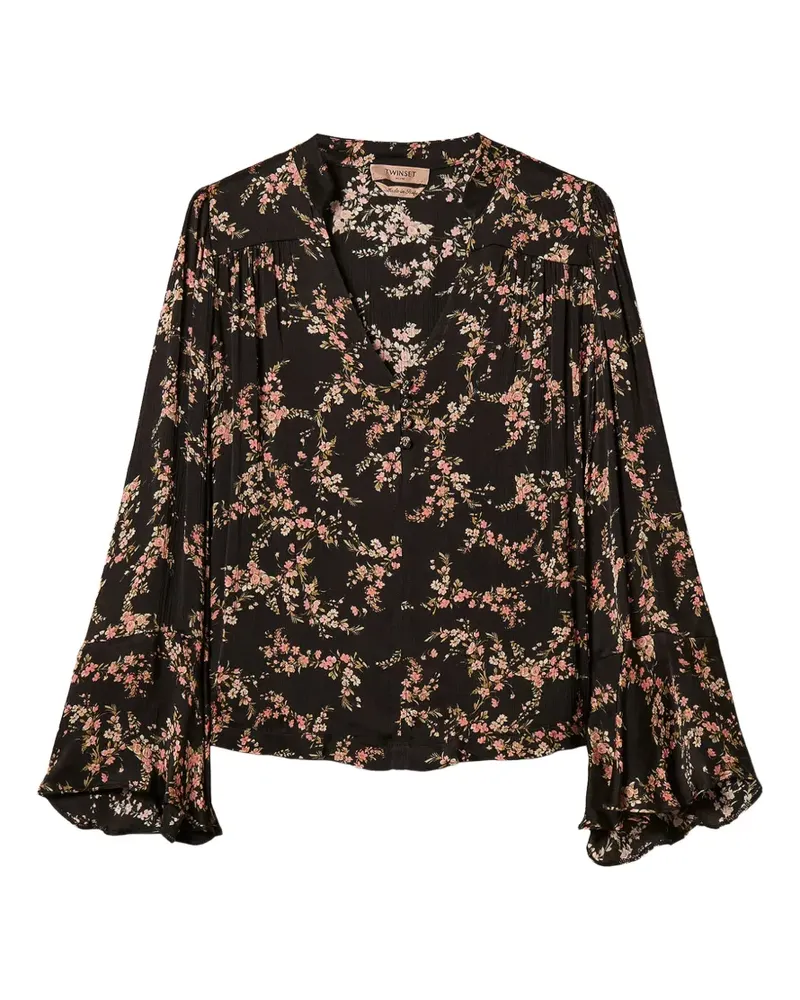 Twin-Set floral créponne blouse - Schwarz Schwarz