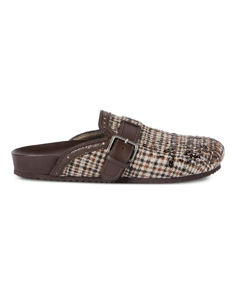 Brunello Cucinelli Wasserabweisende Slipper mit Check und schillernder Dégradé-Stickerei aus Alpakawolle und Wolle - Braun Braun