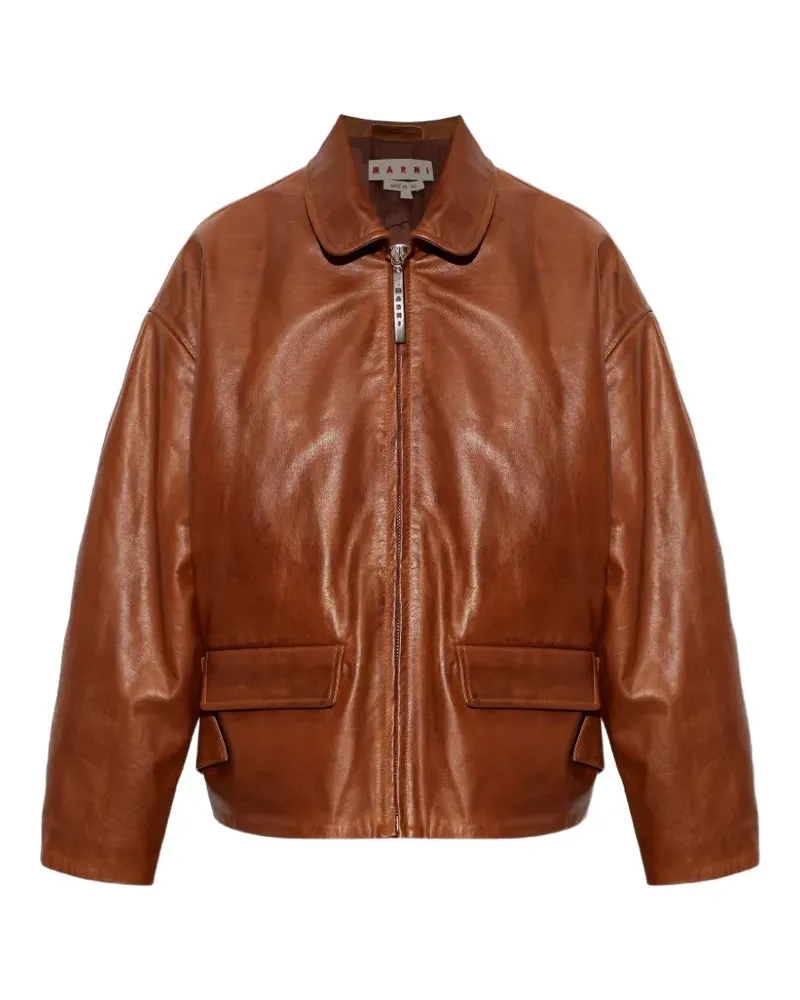 Marni zip-up leather jacket - Braun Braun